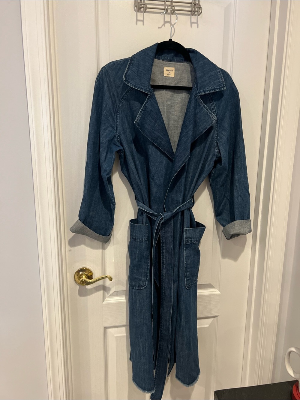 GAP Blue Denim Wrap Trench Coat with Belt Women’s Size M